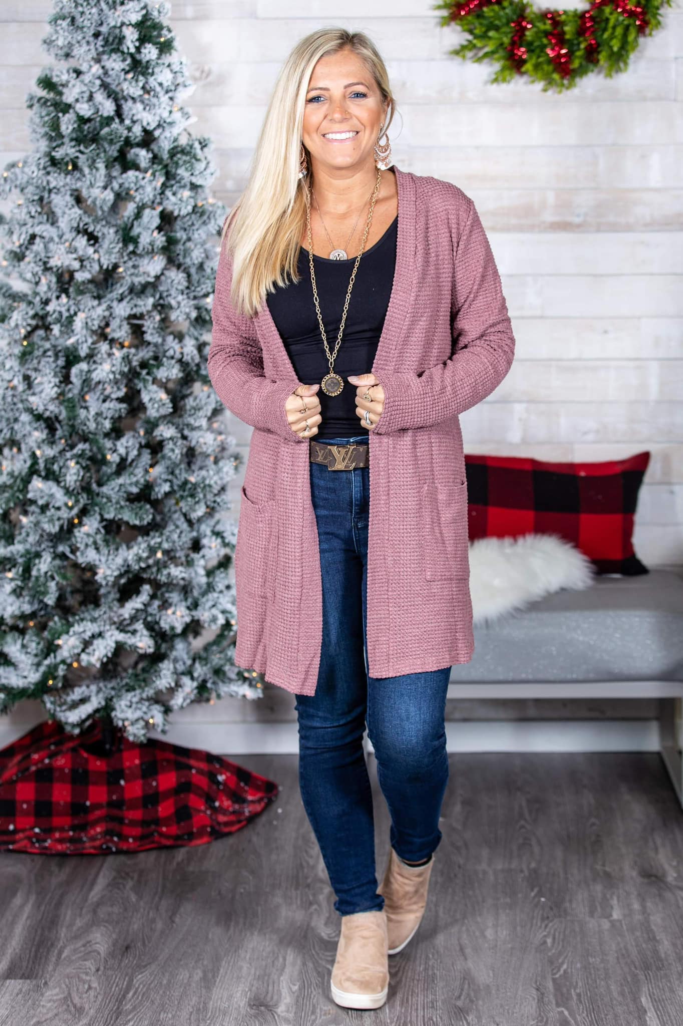 Bonnie Waffle Cardigan With Thumbhole