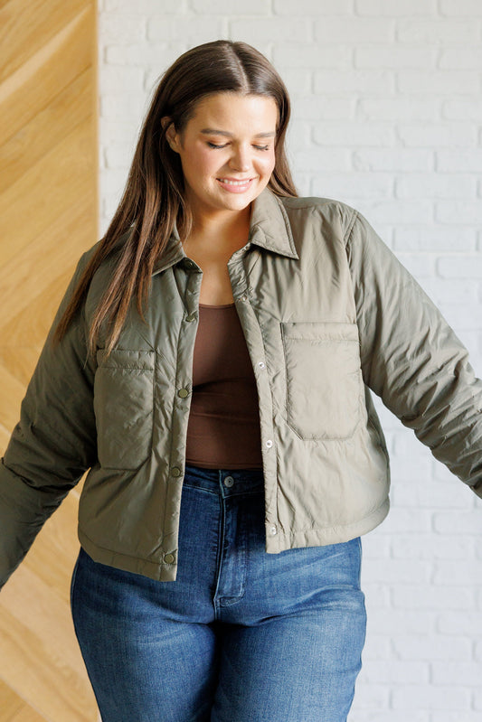 Hear Me Out Lightweight Puffer Jacket in Olive