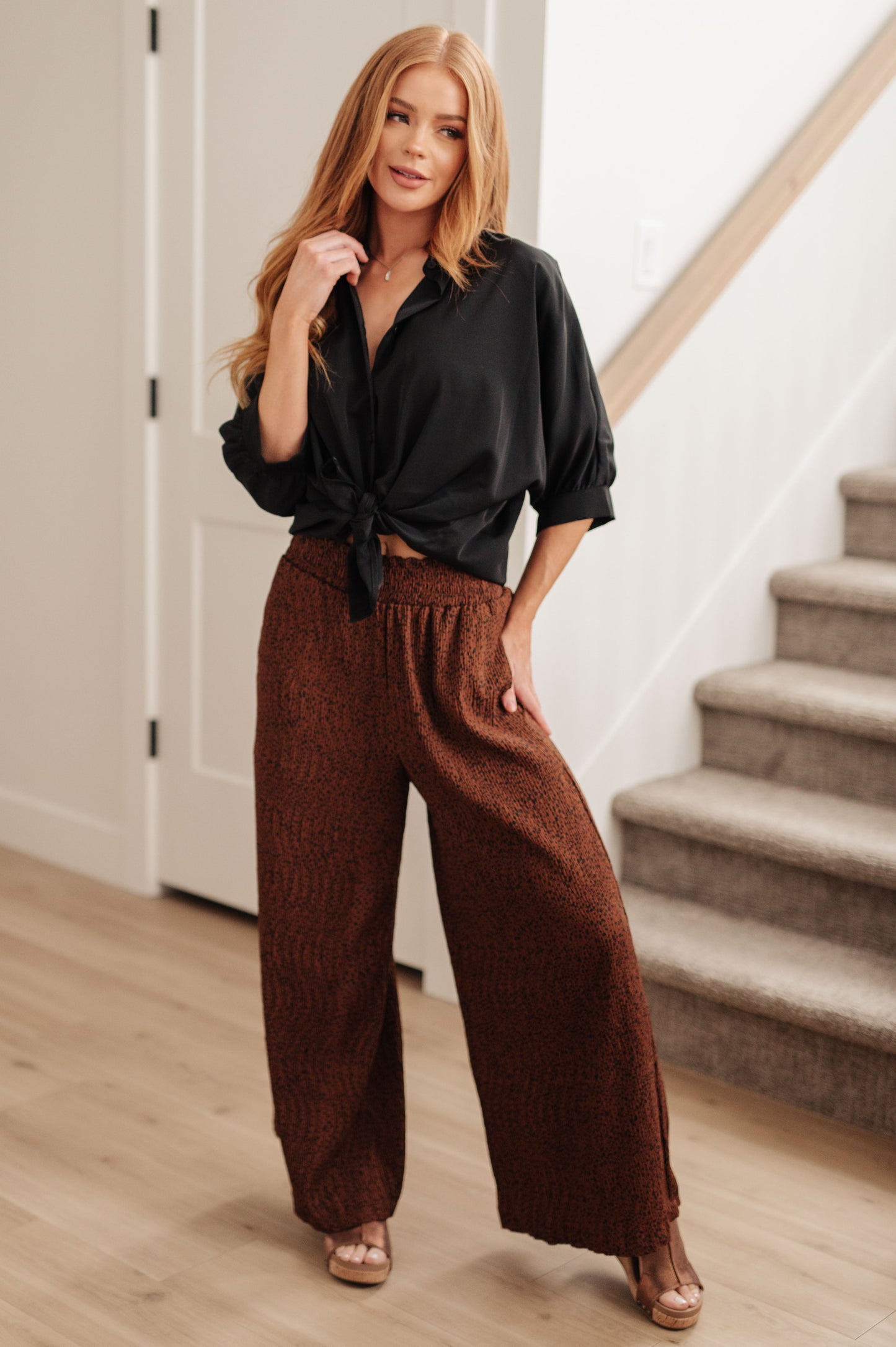 Harmony High Rise Wide Leg Pants in Brown