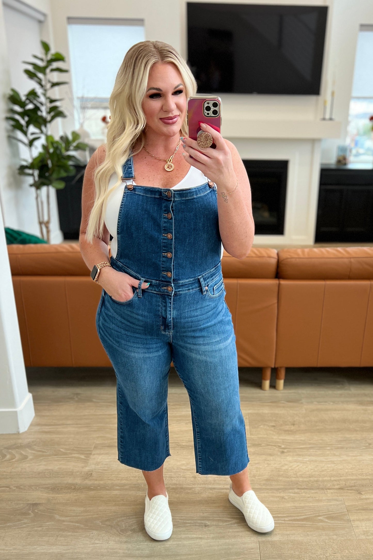 Priscilla High Rise Crop Wide Leg Denim Overalls