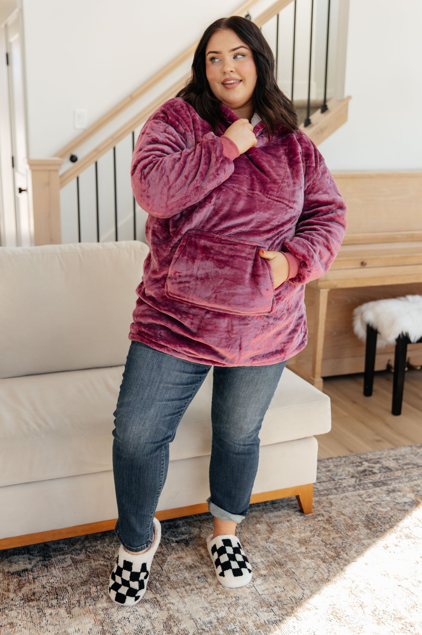 Oversized Velour Blanket Hoodie in Purple